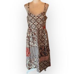 Rachel Zoe linen paisley print patchwork sleeveless midi dress